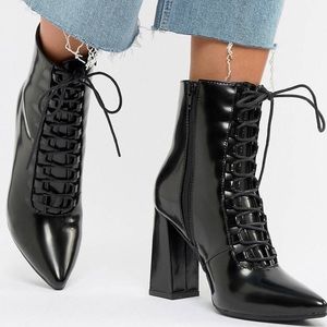 Patent Pointed Lace Up Heel Boot